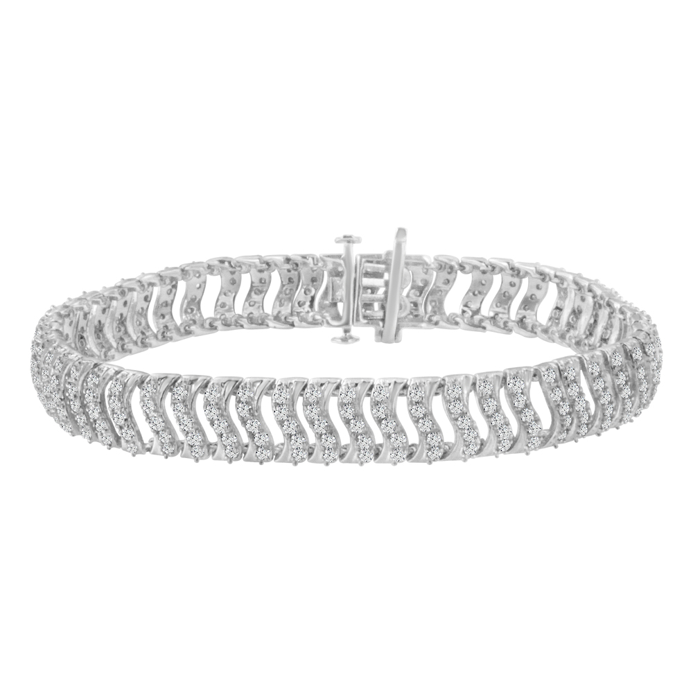 .925 Sterling Silver 3.0 Cttw Diamond Chevron "S" Wave Link Bracelet (I-J